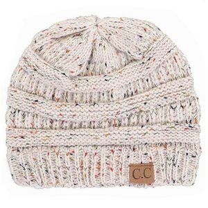 C.C Ribbed White Confetti Knit Beanie